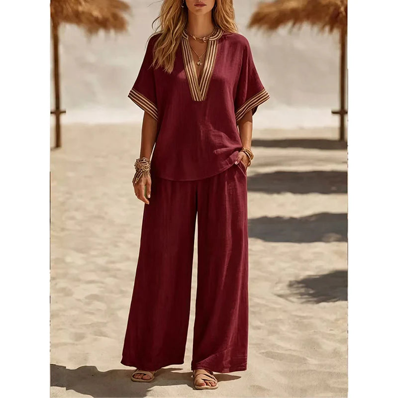👗 Eleganten V-izrez, ki lepo podaljša vrat in oblikuje obraz – popoln komplet za sodoben, prefinjen videz! ✨